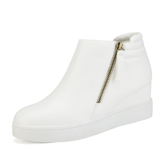 Dream Pairs Women's Platform Casual Sneaker Ankle Booties Wedge Ankle Boots WEDGE-SNKR-2 WHITE Size 6
