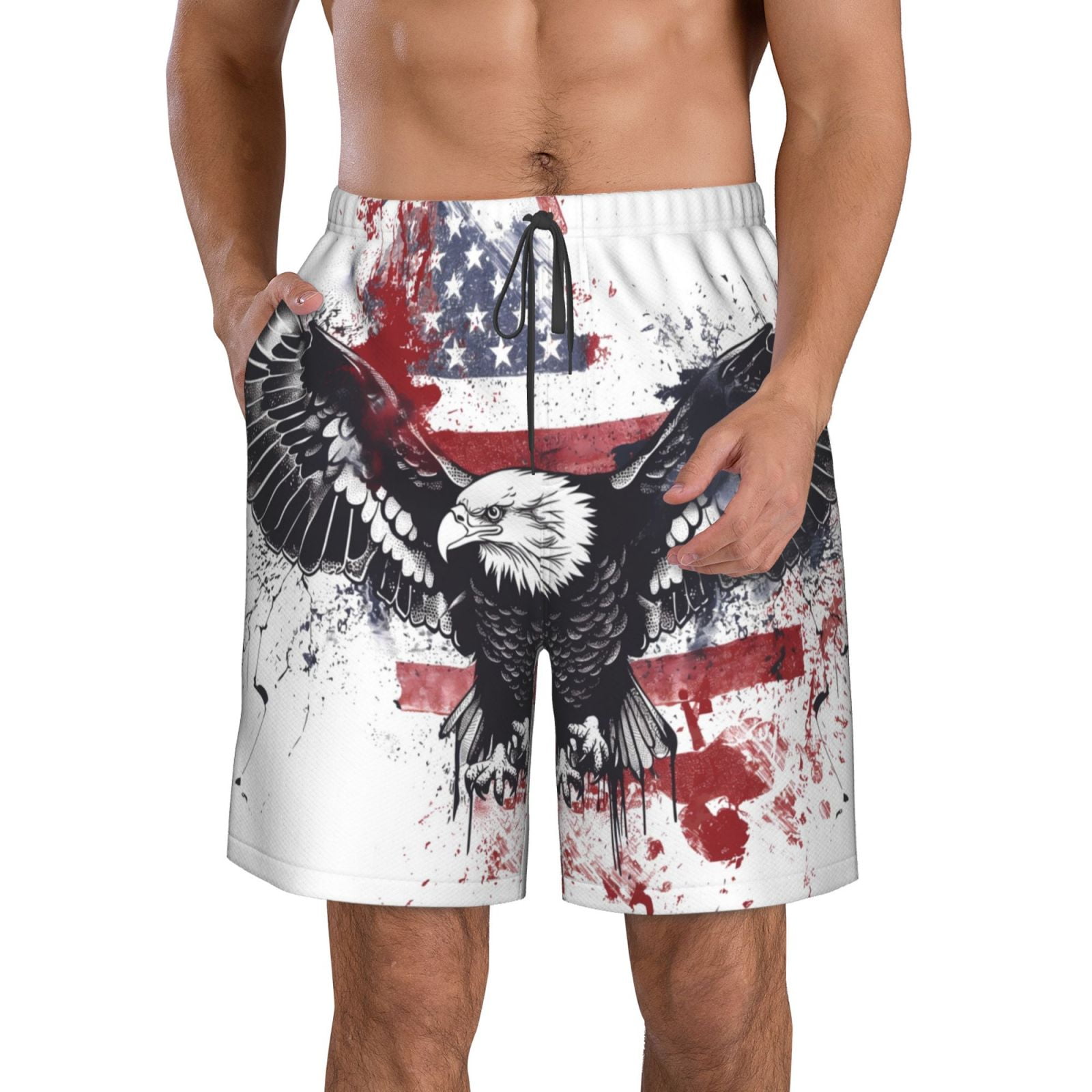 Cauagu American Flag Eagle Art Print Men's Swim Trunks,Hawaiian
