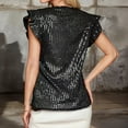 thumbnail image 4 of Business Casual Tops Women Solid Ruffle Plume Sleeve Sparkling Embellishments Womens Golf Shirt,Black,M, 4 of 5