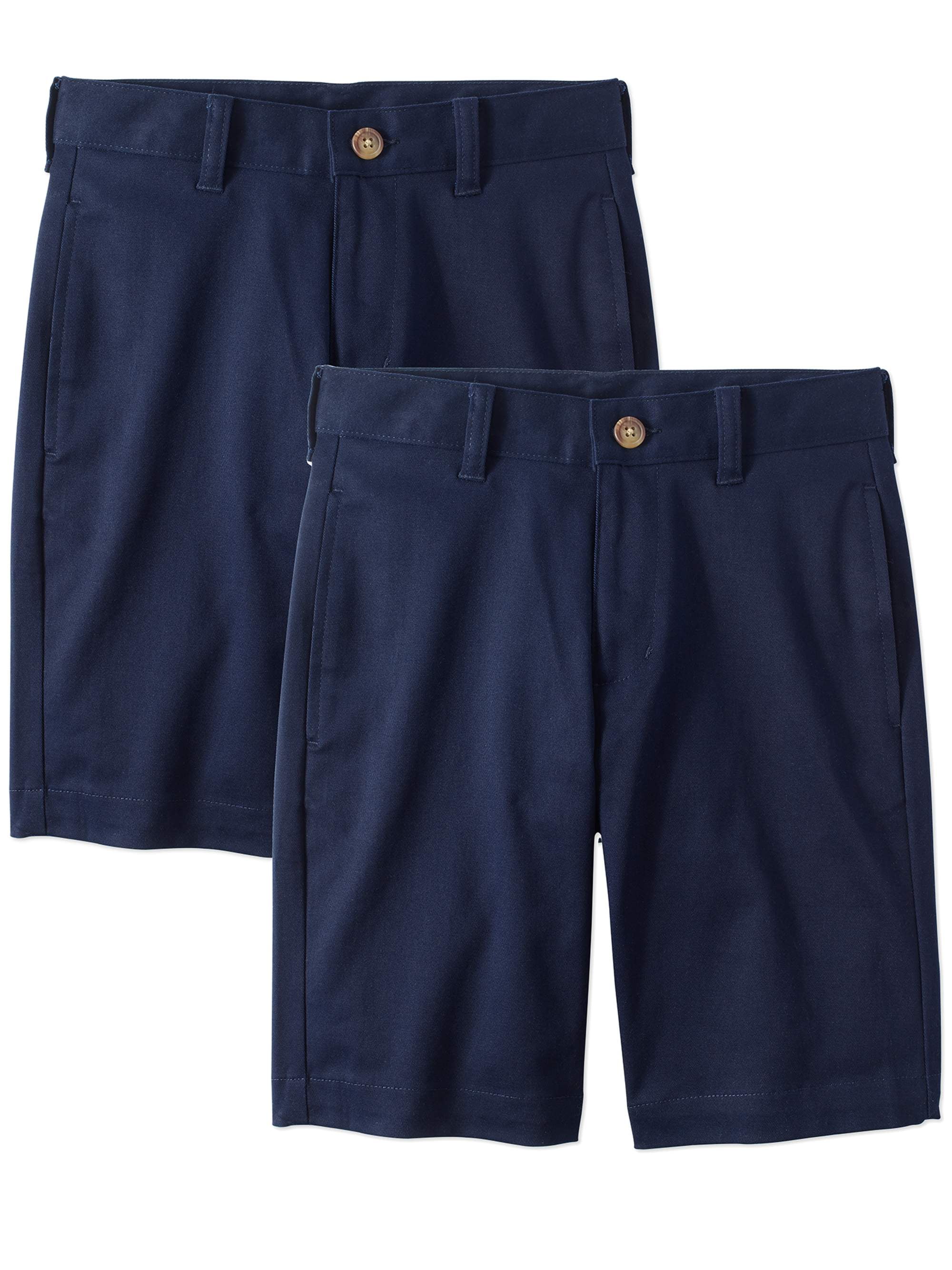 Wonder Nation Boys School Uniform Super Soft Flat Front Shorts, 2-Pack ...
