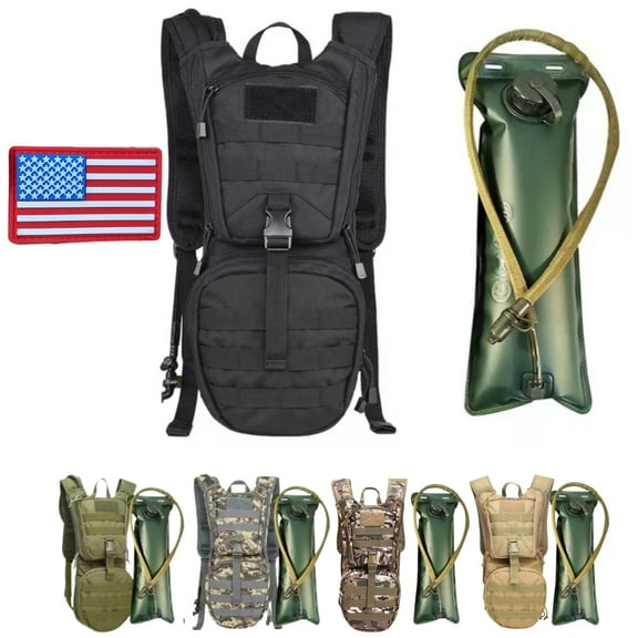 GETORIUM Tactical Hydration Backpack with 3L Water Bladder, MOLLE System - Black