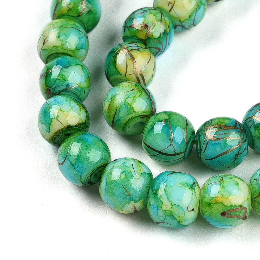 Baking Painted Glass Beads Strands Drawbench style Round Lime Green 7.5~8mm Hole: 1.2mm 102~119pcs/strand 29.53~34.25 inch(75~87cm)