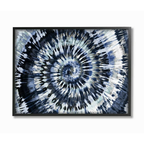 Stupell Industries Abstract Blue Grey Tie Dye Spiral Pattern Detail Framed Wall Art Design by Molly Kearns, 24" x 30", Black Framed