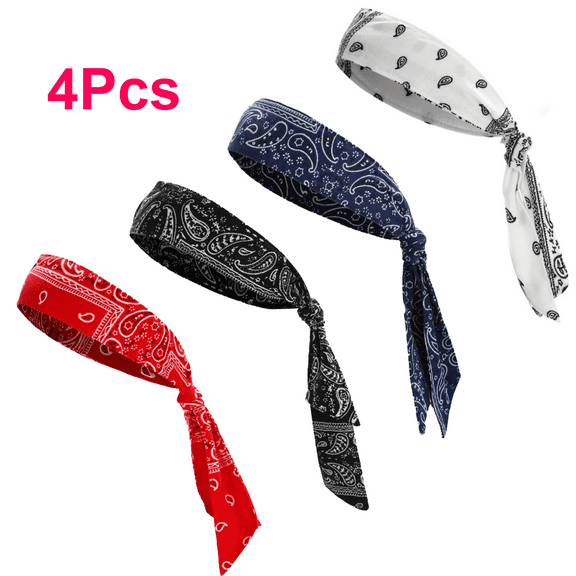 4Pcs Sport Head Ties Unisex Tie Headbands Tie Back Bandanas Workout Hair Band Athletic Sweatbands for Tennis Ninja Karate Running Yoga