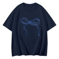 thumbnail image 2 of NAMTYQX Women's Summer Tops Cool Stretch Round Neck Cute Short Sleeve Loose Fit Gemustert Oversized Print Womens Oversized Tee Shirts Navy Size S, 2 of 4