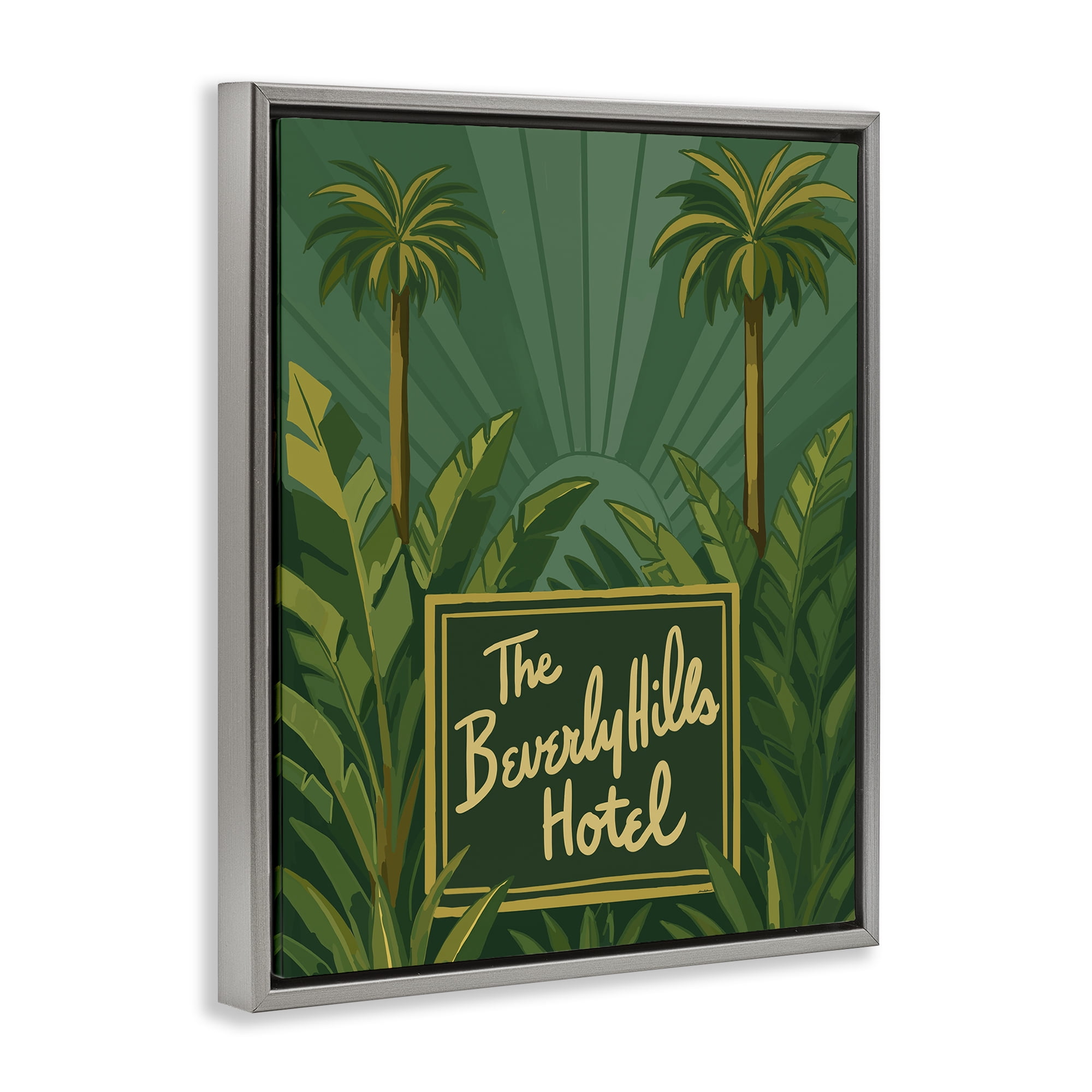 Stupell Industries Retro Beverly Hills Hotel Gray Framed Floater Canvas Wall Art, design by Amelia Noyes