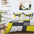 thumbnail image 3 of Queen 4 Piece Bedding Set Yellow Gray White Color Block Soft Breathable Duvet Cover and Pillowcase, Modern Geometric Square Duvet Cover Set Bed Sheets for Bedroom Dormitory Guest Room, 3 of 9