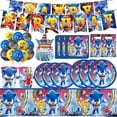 thumbnail image 2 of Kit de suministros para fiestas de Sonic, vajilla de papel para fiestas de cumpleaños de niños, platos de papel, vasos, servilletas, decoraciones para baby shower, bolsas de regalo de Sonic, 2 of 5