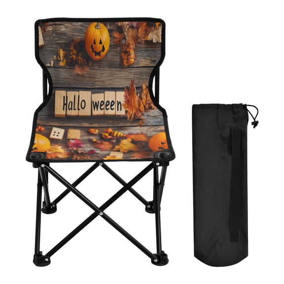 600D Oxford Camping Chair Portable Foldable Chair Supports 220 lbs for Picnic, Fishing, Backpacking Halloween Happy Pumpkin
