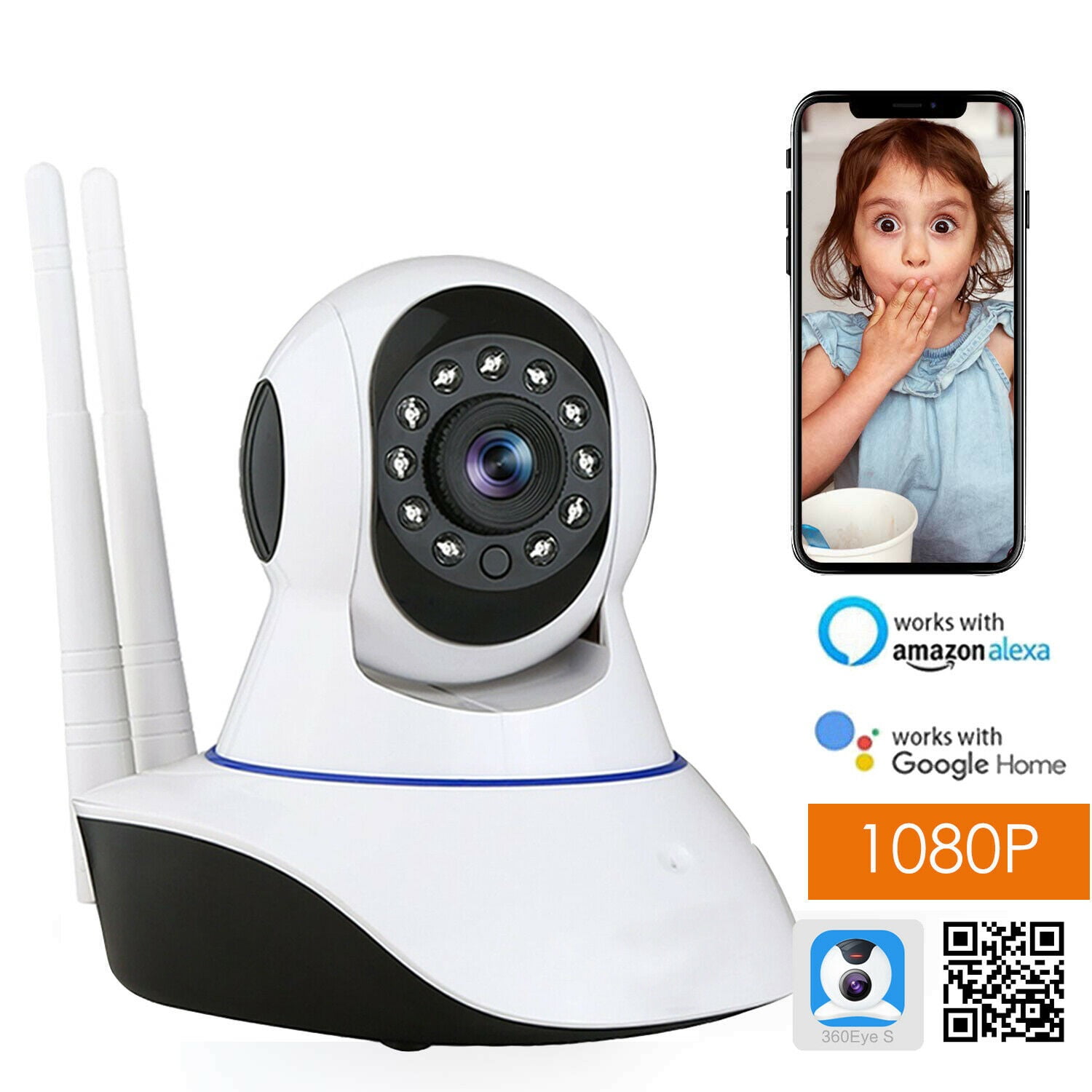 1080P Wireless Wifi Camera Indoor Dome Baby Monitor Surveillance CCTV Home+64G 