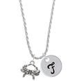 thumbnail image 1 of Delight Jewelry Silvertone Crab Silvertone Script Initial Disc - F - Charm Necklace, 20"+3", 1 of 4