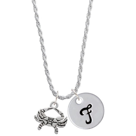 Delight Jewelry Silvertone Crab Silvertone Script Initial Disc - F - Charm Necklace, 20"+3"