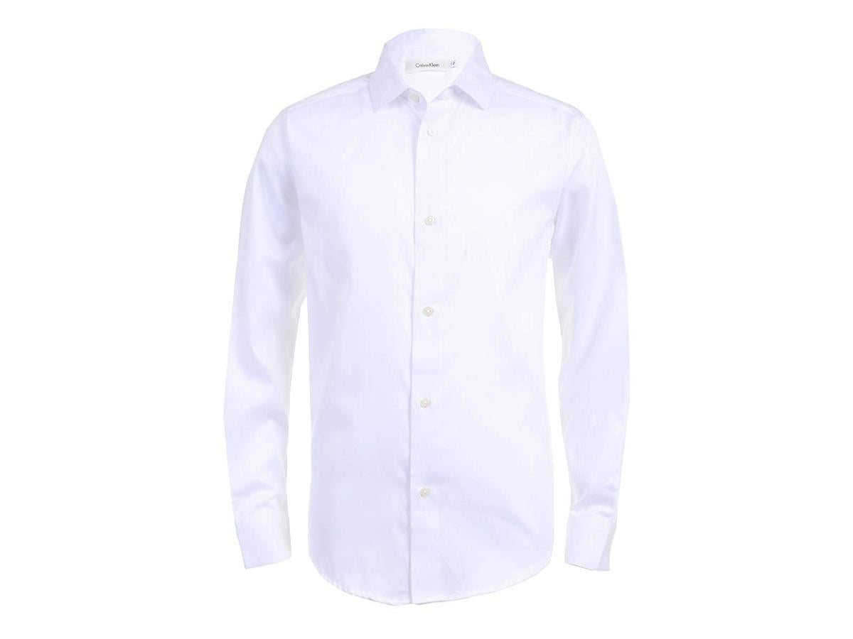 Calvin Klein Boys' Big Long Sleeve Sateen Dress Shirt, White, 20 -  