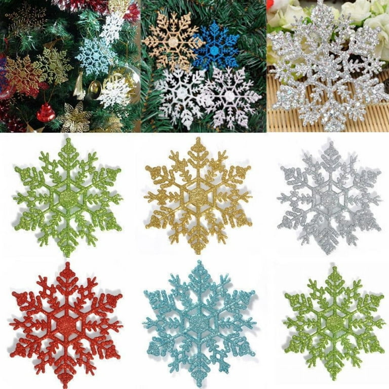  RECUTMS 40Pcs Plastic Snowflake Ornaments Christmas Glitter  Snowflakes Hanging Crafts for Wedding Birthday Home Xmas Tree Window Door  Accessories,4 Inches,2 Pattern (Champagne) : Home & Kitchen