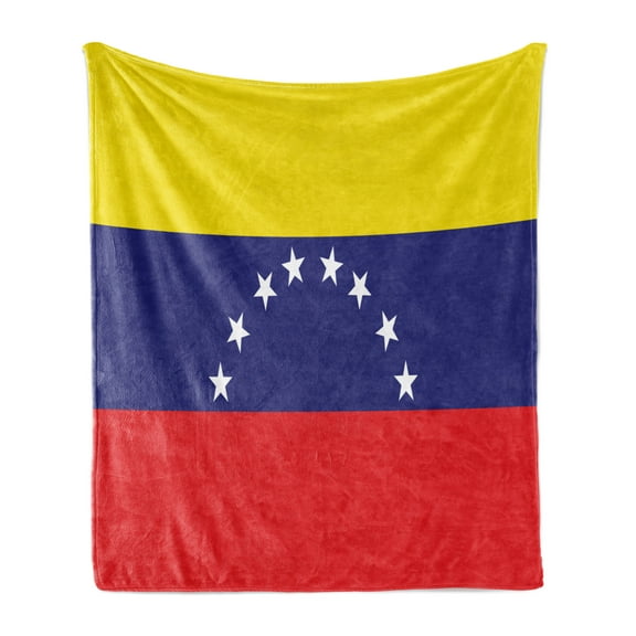 Venezuela Soft Flannel Fleece Throw Blanket, Basic Colorful Map with 8 Stars Country Representation, Cozy Plush for Indoor and Outdoor Use, 70" x 90", Yellow Indigo, by Ambesonne