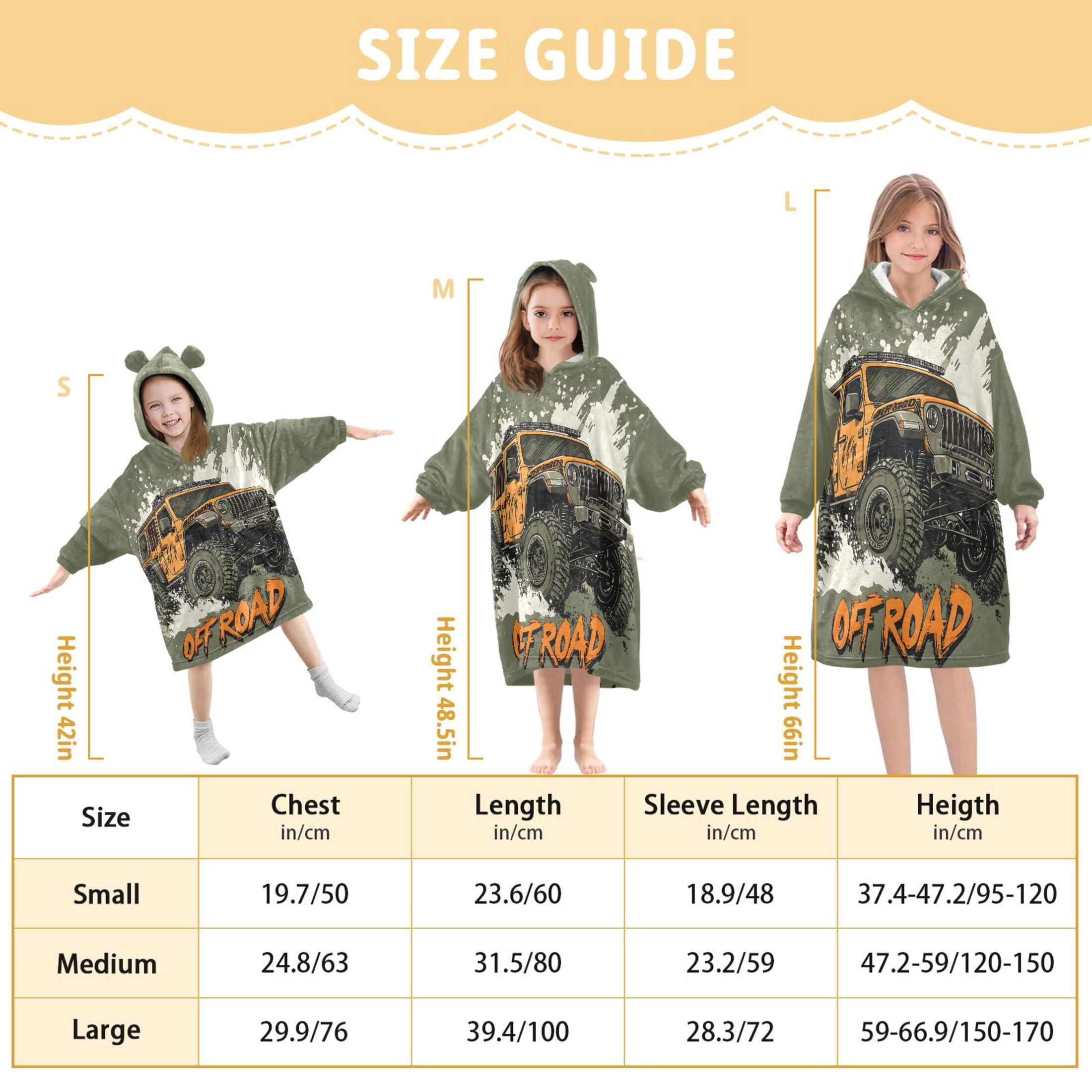 joogoo Wearable Blanket Hoodie Monster Truck Off Road for Flannel Sherpa Pocket 3-14 YR L