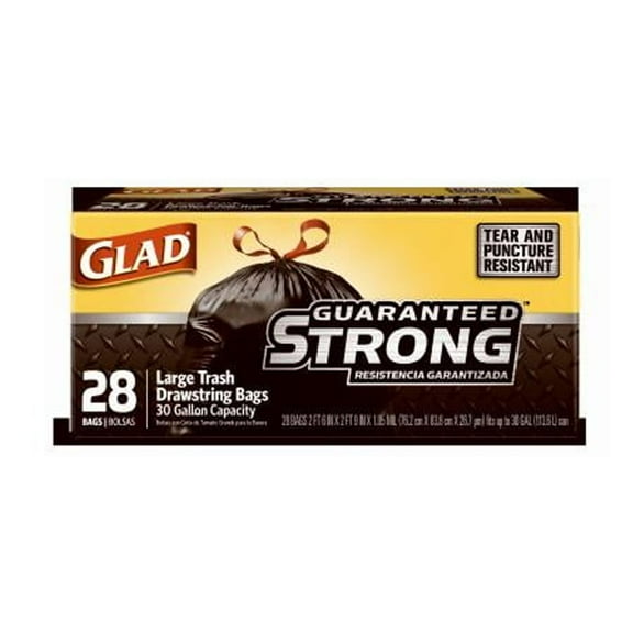 30 in. x 33 in. 1.05 mil 30 Gallon Three-Ply Drawstring Trash Bags - Black/Large (28/Box)