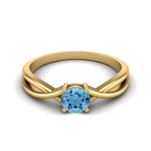 0.50 Ctw Round Swiss Blue Topaz Solitaire 925 Sterling SIlver Gold Vermeil Split Shank Mother's Day Gift Ring