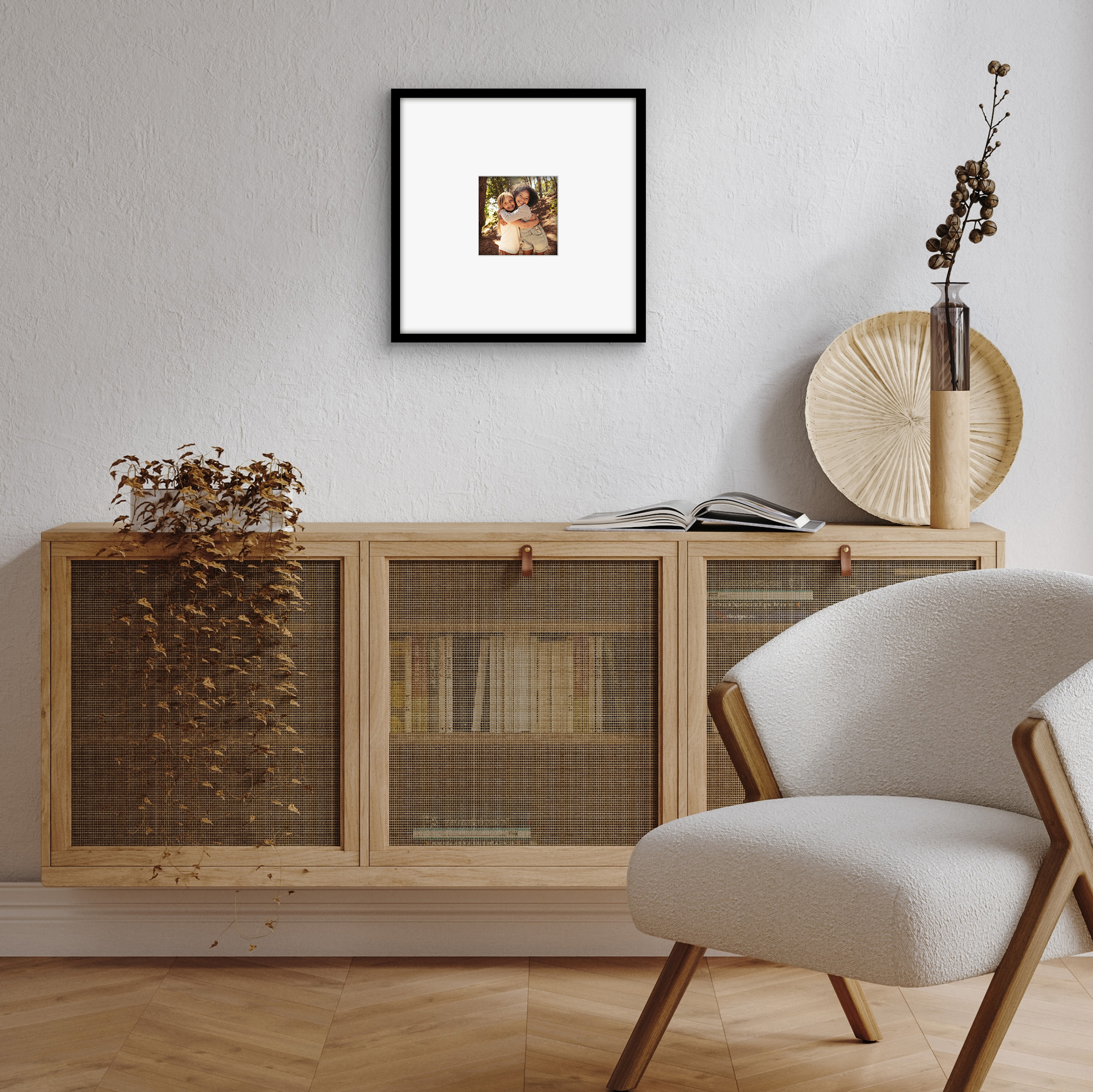 Americanflat 12x12 Picture Frame with Polished Plexiglass with 4x4 Mat Display Photo Streamline Thin - Black