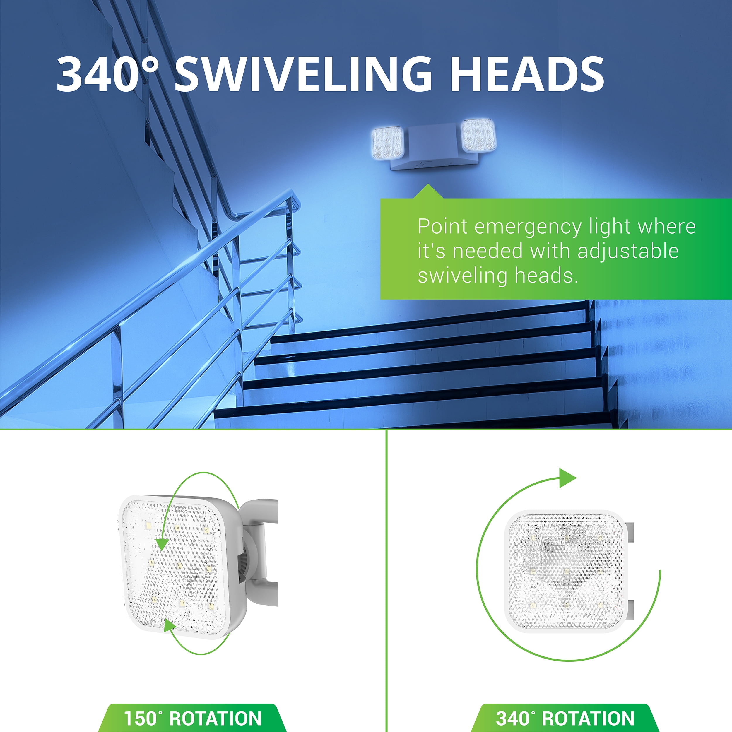 Sunco Lighting 6 Pack LED Emergency Light Fixture, Two LED Flood Lights, Backup Battery (180 Minutes), Wall Mount, Commercial Grade, 120-277V, Fire Resistant (UL 94V-0)