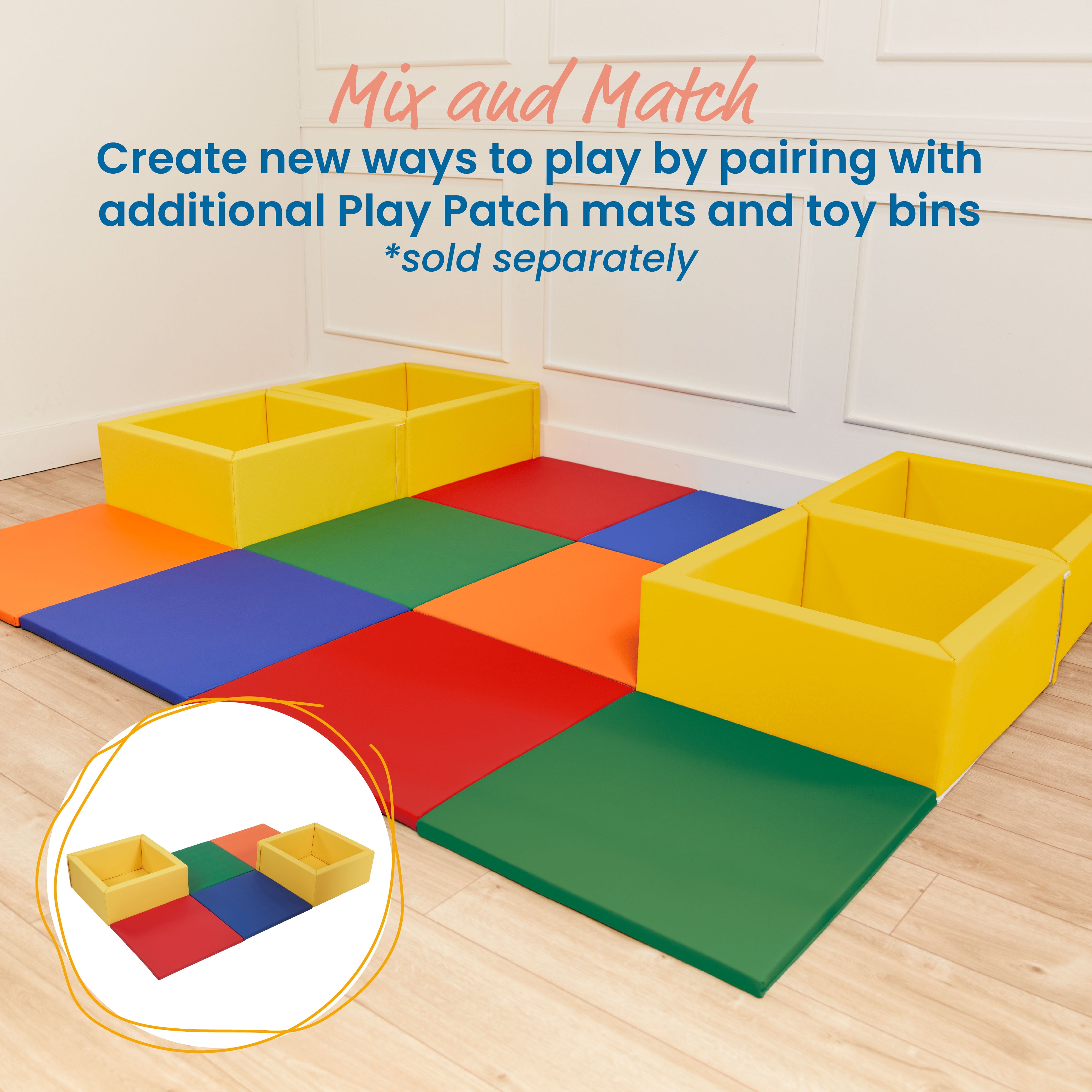 ECR4Kids SoftZone Play Patch Activity Mat Squares, Modular Playmat, Assorted, 4-Pack