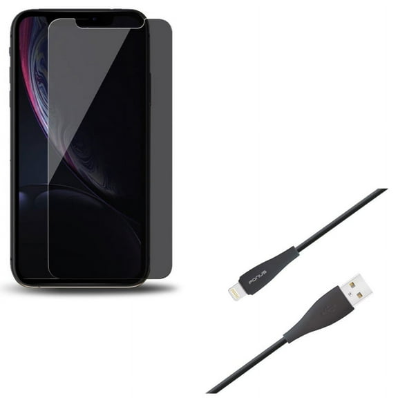 iPhone XS/X - Charger Cord 10ft USB Cable w Tempered Glass Privacy Screen Protector - Power Wire Long Sync Fast Charge Data, Curved Anti-Spy Anti-Peep 3D Edge Case Friendly
