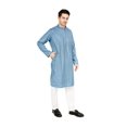 thumbnail image 4 of TRILOKI Mens Blue Embroidered Sequined Kurta Pajama Set Rayon Ethnic Indian Traditional Wear, 4 of 5
