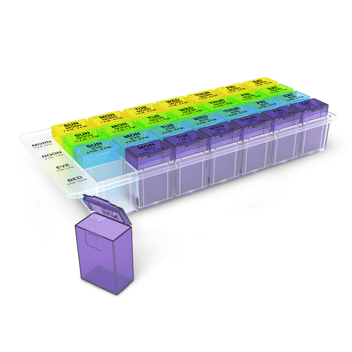 Ezy Dose Weekly (7-Day) Pill Organizer, 4 Times a Day, Pop-Out Compartments, Colors May Vary