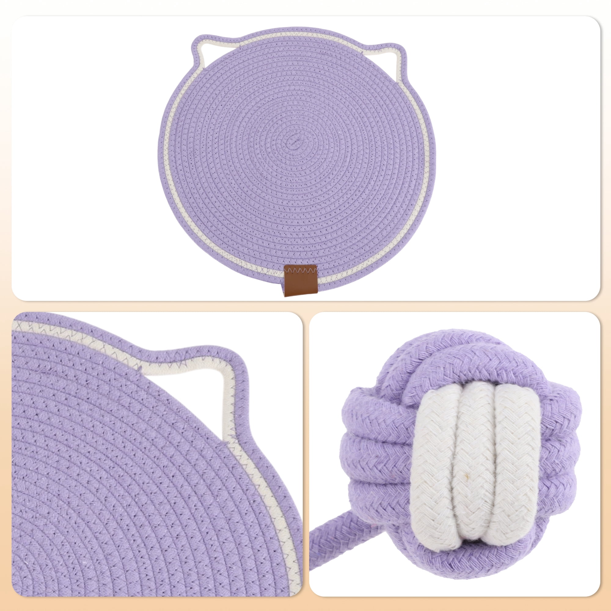 Unique Bargains Cat Scratcher Mat with A Cat Ball Cotton Rope Purple [19.69"]