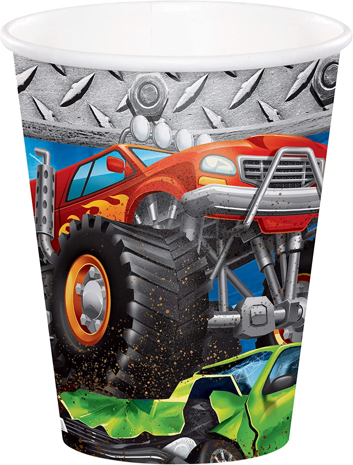 Monster Truck Rally 3rd Birthday Party Supplies 8 Guest Decoration Kit with Green and Red Monster Truck Balloon Bouquet