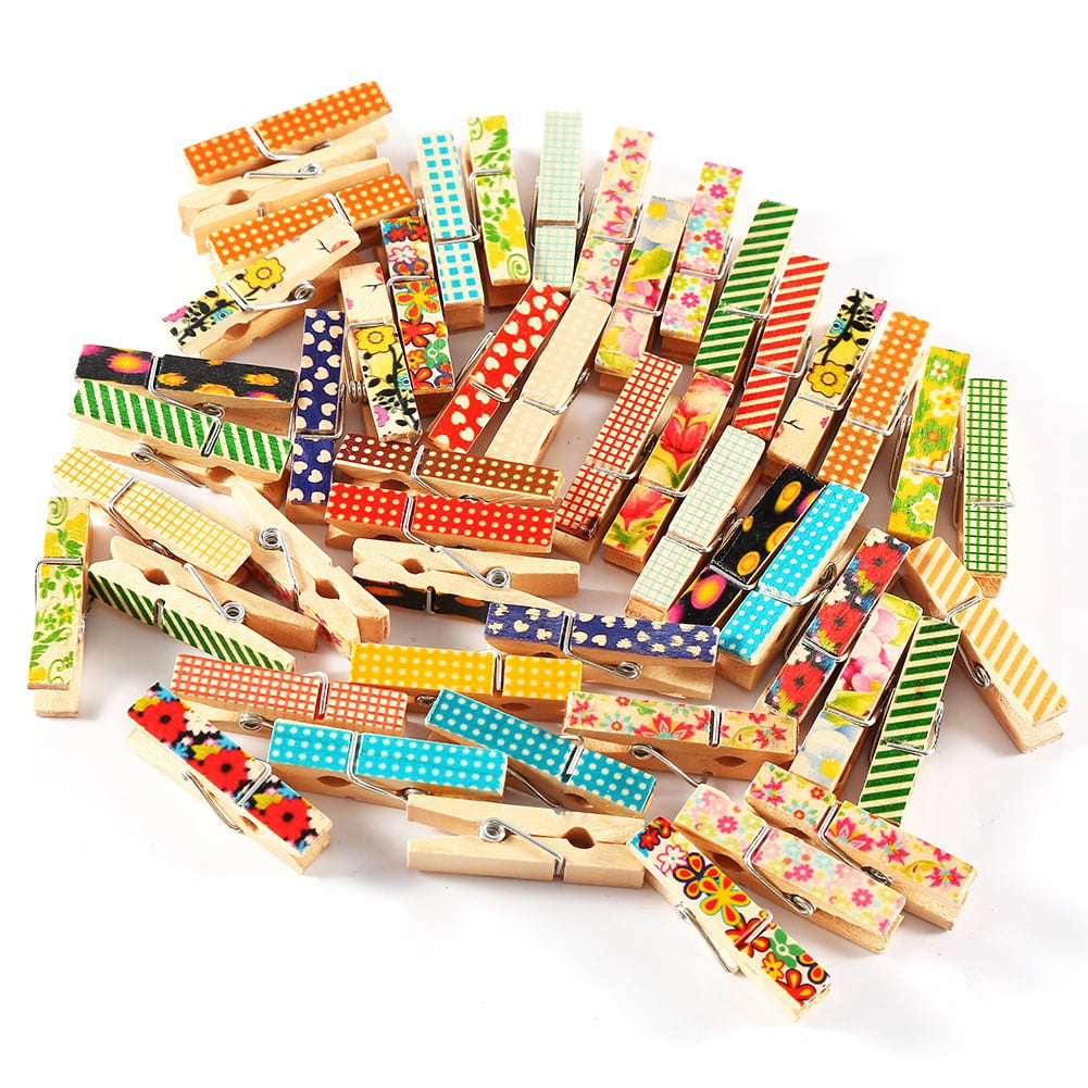 TOPINCN 50pcs Mini Cute Painted Wooden Clips Paper Pegs Clothes Photos  Craft Clips,wooden peg
