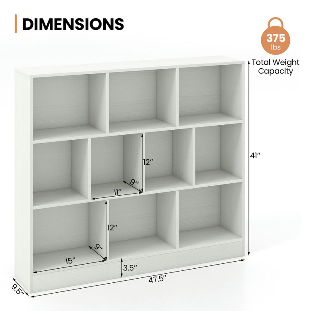 GVN Kids Bookshelf Bookcase, Toy Storage Organizer,41 inches Wooden Toy Storage Organizer with 10 Cubes for Kids-White