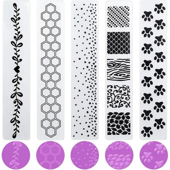 5Pcs 5 Styles Plastic Embossing Folders Concave-Convex Embossing Stencils for Handcraft Photo Album Decoration Mixed Shapes 30x150x2.5mm 1pc/style