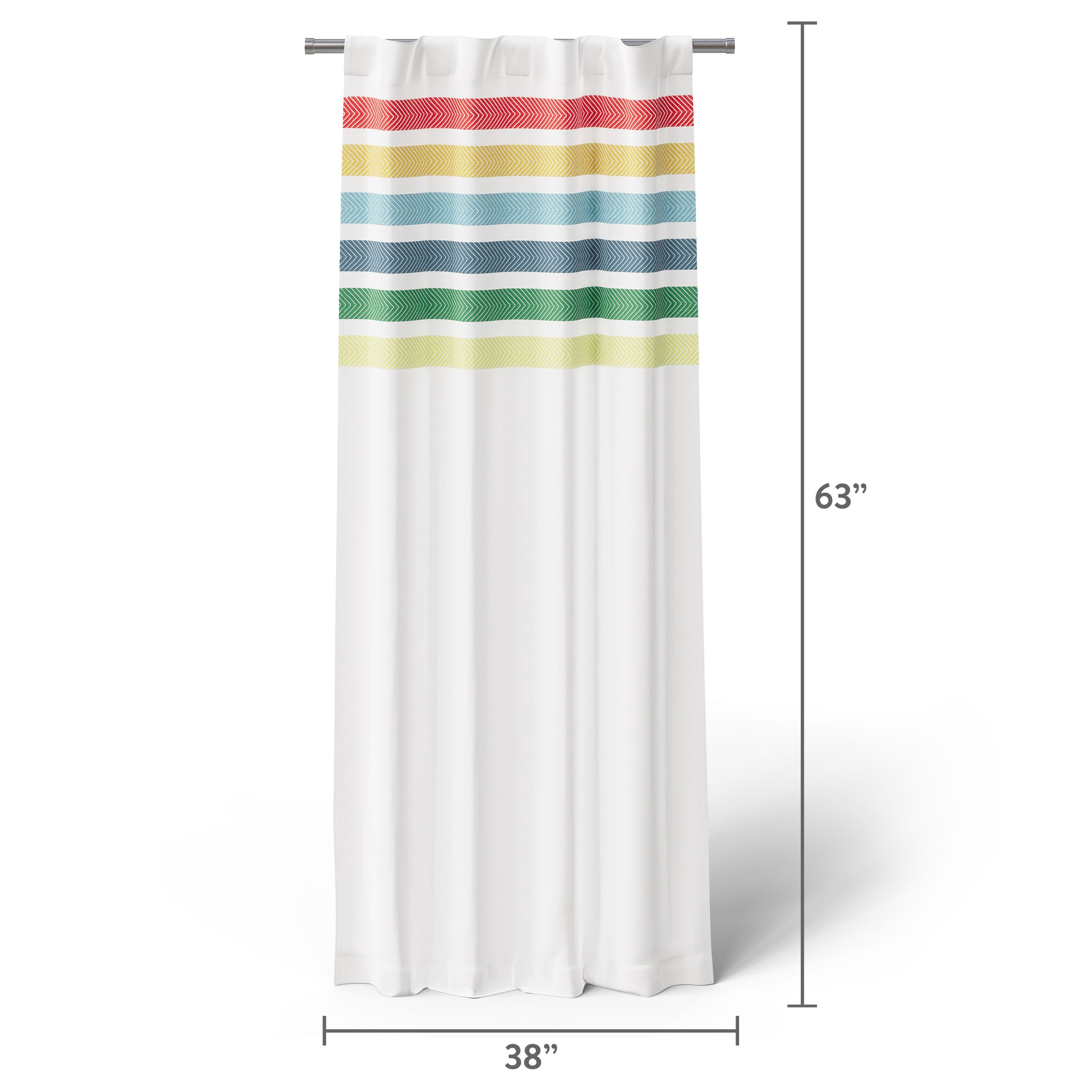 Mainstays Kids White and Rainbow Stripe Blackout Rod Pocket with Back Tabs Single Curtain Panel, 38" W x 63" L