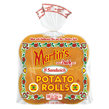 8 Inch Bread - Martin’s Sandwich Potato Rolls, Made with Unbleached Flour & Non-GMO Ingredients, Bag of 8