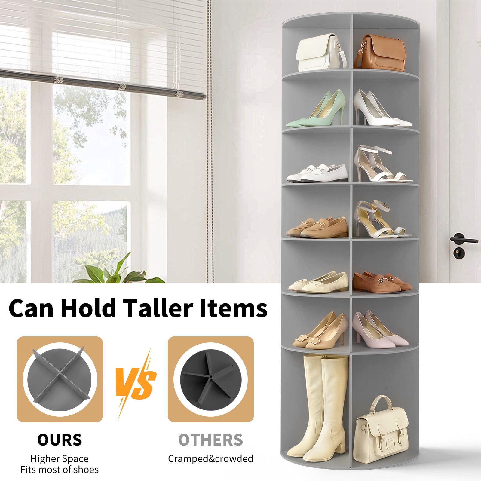 Ktaxon 7-Tier Rotating Shoe Rack Tower,  Free Standing 360° Revolving  Organizer, 28 Pairs of Shoes/ Bag, Gray