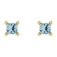 thumbnail image 3 of 0.5 Ct Princess Cut Studs Blue Natural Aquamarine 14K Yellow Solid Solid Gold Everyday Dainty Earrings Push Back, 3 of 7