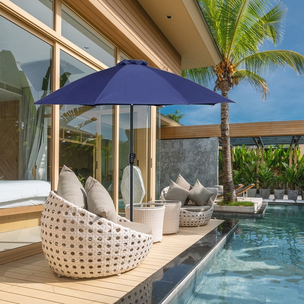 four seasons courtyard patio umbrella 9 Foot Palermo Market Round Outdoor Backyard Shaded Canopy with Push Button Tilt and Aluminum Pole, Gray : Patio, Lawn & Garden this umbrella is designed to deliver dependable performance season after season Four Seasons Courtyard 9 Foot