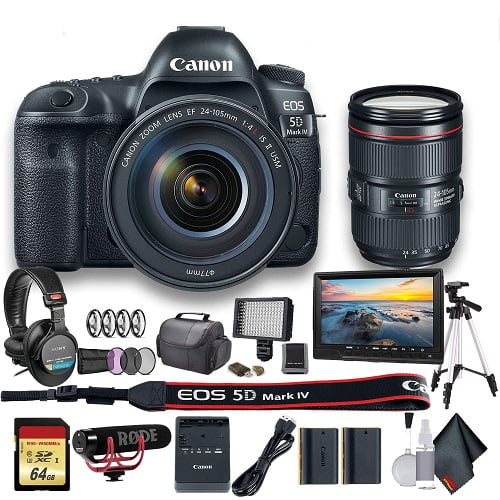 Canon EOS 5D Mark IV DSLR Camera with 24-105mm F/4L II Lens   Bag, Extra Battery, 64GB SD Card Bundle(International Model)