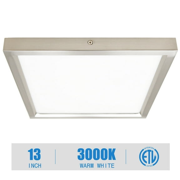 MingBright Square Flush Mount Ceiling Light Fixture, 13Inch, 20W 【160W Equiv】1300Lm, 3000K Brushed Nickel Ultrathin Light Fixture, Dimmable Edge-Lit Ceiling Light for Kitchen, Hallway, Bedroom