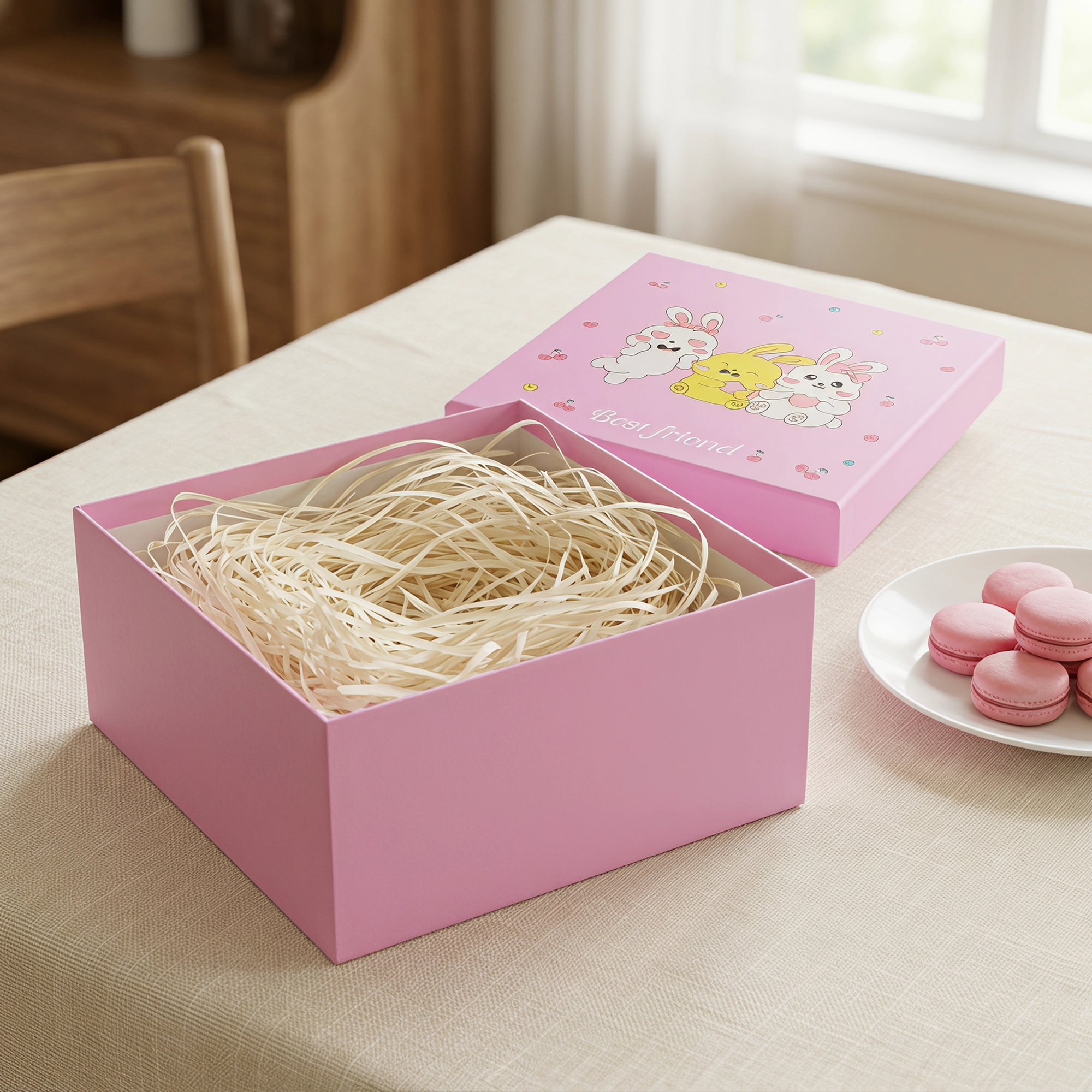 Unique Bargains Cute Cartoon Present Gift Box with Lids Pink 7.9"x7.9"x3.9"
