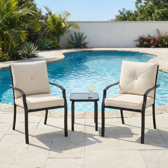 Resenkos 2-Piece Metal Outdoor Dining Chairs with Armrests, Stackable Patio Seating Furniture for Backyard, Deck, Beige