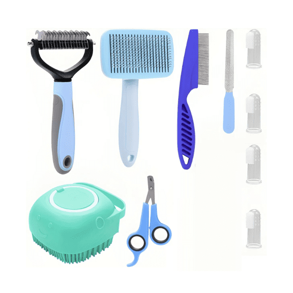Kit 10 Pz De Aseo Macotas Malubero, Azul Blanco