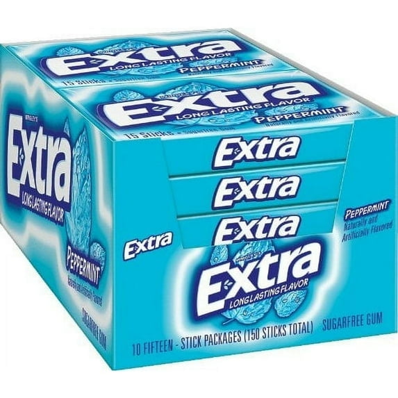 Extra Peppermint Sugarfree Gum – Long Lasting Flavor, 10 Packs, 15 Sticks Each (150 Total)