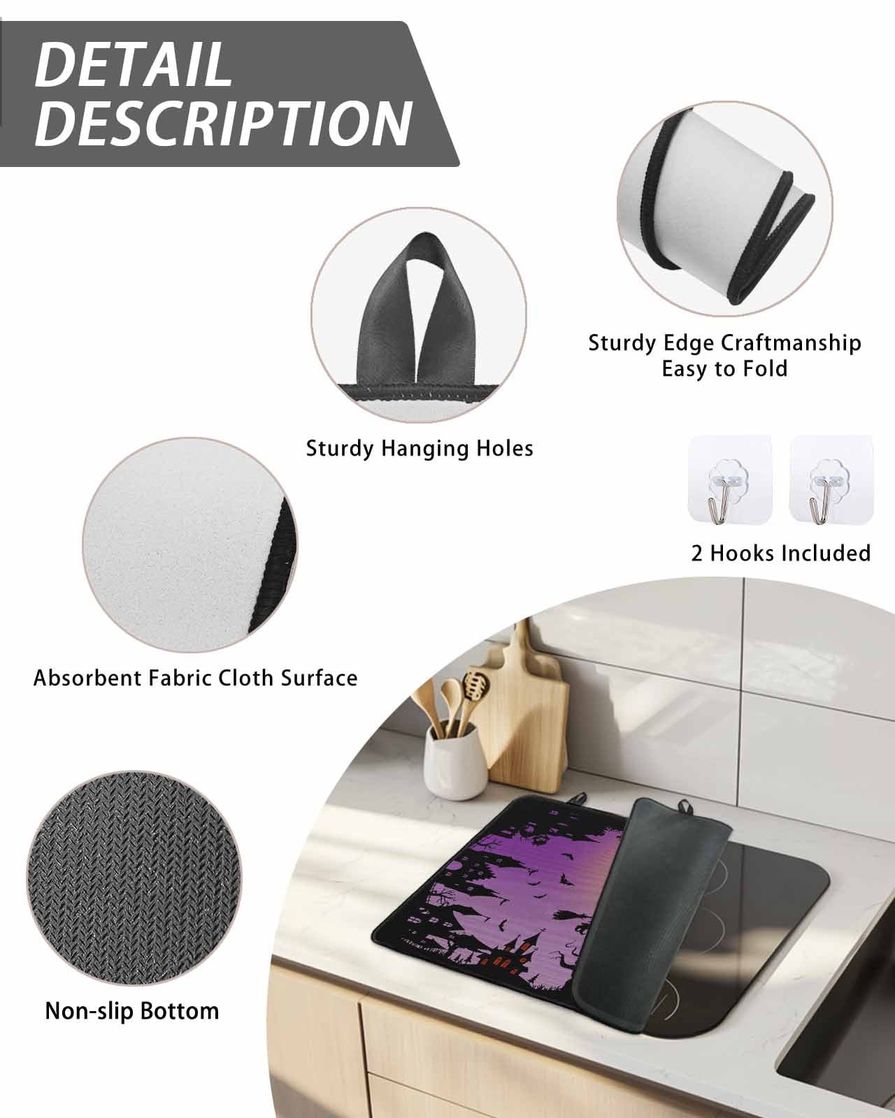 Stove Top Covers for Electric Stove, Halloween Kitchen Glass Ceramic Electric Cooktop Covers 28.5"x20.5", Modern Castle Witch Forest Moon Purple HeatResistant Oven/Countertop/Dishwasher Protector