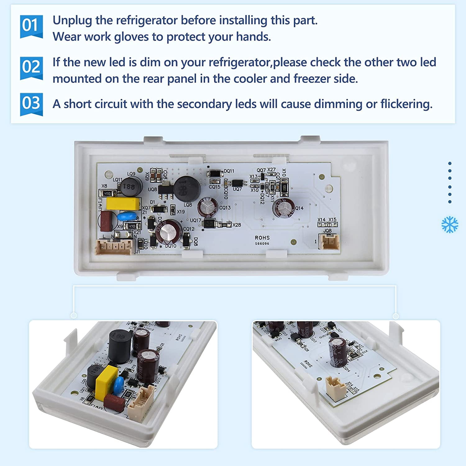 New W10515058 for Whirlpool Refrigerator Light,WPW10515058 Whirlpool Refrigerator Light,WRS325FDAM 04,W10522611 W10465957 PS11755867,Compatible WRS325FDAM04/02,Figure 5 for More