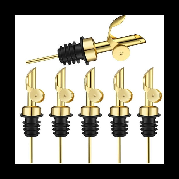 6 Piezas De Vertedores De De Licor De Acero Inoxidable Con Peso, Dispensador AutomáTico De , Vertedor De Alcohol BalsáMico (Dorado)