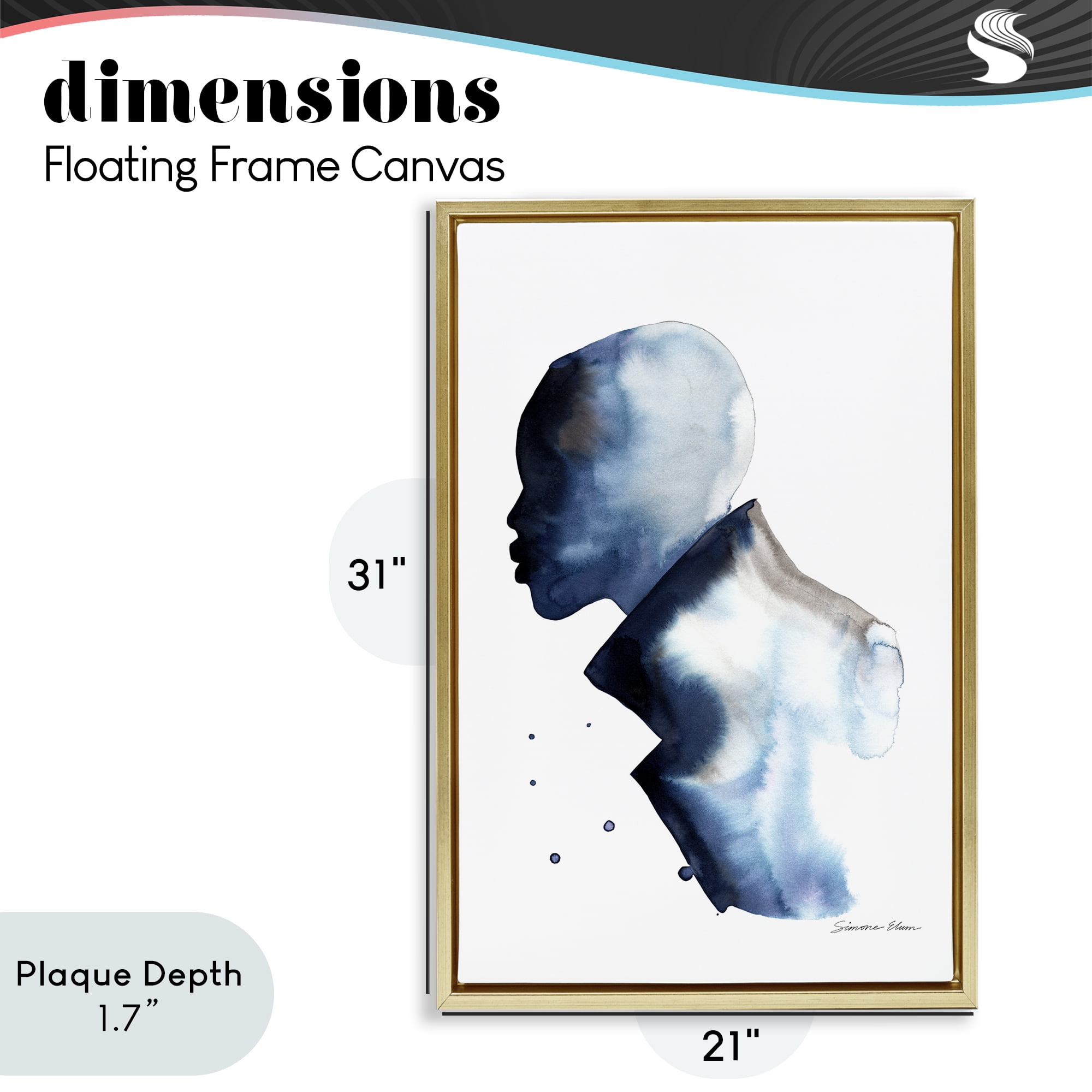 Stupell Industries Feeling Blue Portrait Silhouette Gold Framed Floater Canvas Wall Art, design by Simone Elum