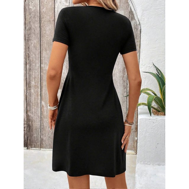 Summer Casual V Neck Twist Front Short Sleeve Mini Dress