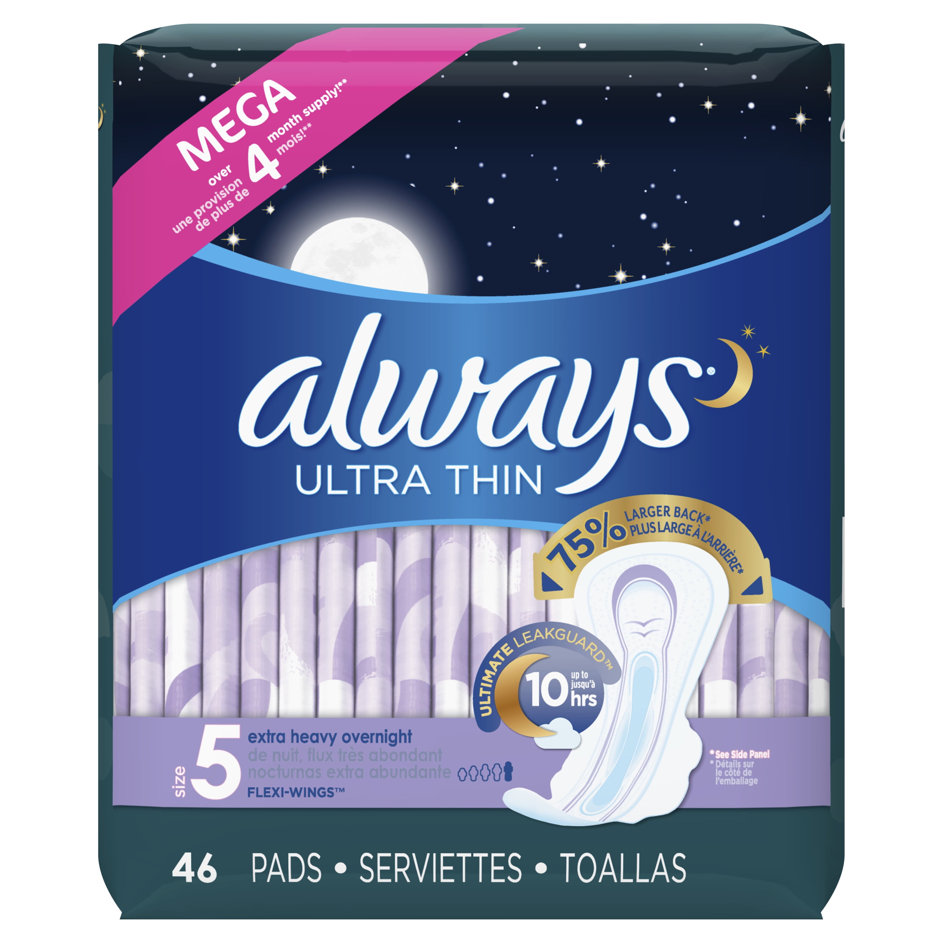Always Ultra Thin Size 5 Extra Heavy Overnight Pads With Wings
